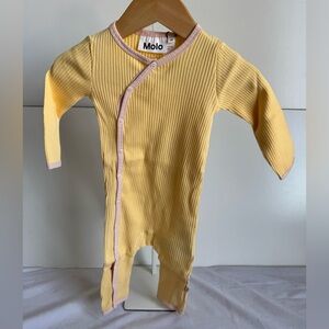 MOLO Fellow Baby Bodysuit Yellow Ribbed Pink Edge NEW with TAGS Organic Cotton‎